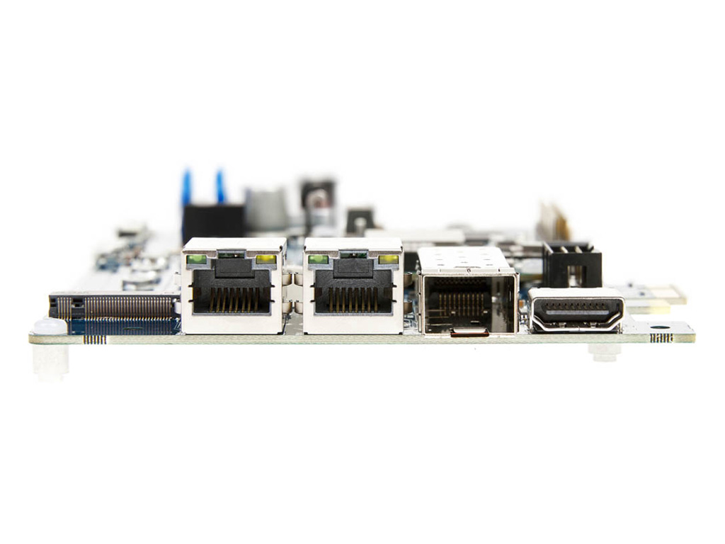 Close-up view of I/O interfaces on RCHD-PF evaluation board